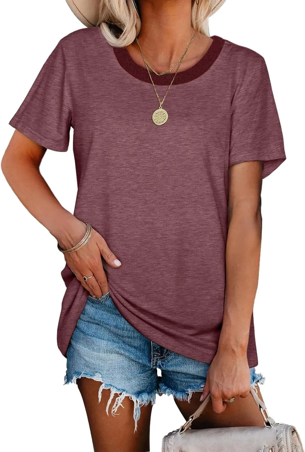Short Sleeve Shirts for Women Casual Crewneck Summer Tops Oversized T Shirts Trendy Cotton Tshirts Basic Tees