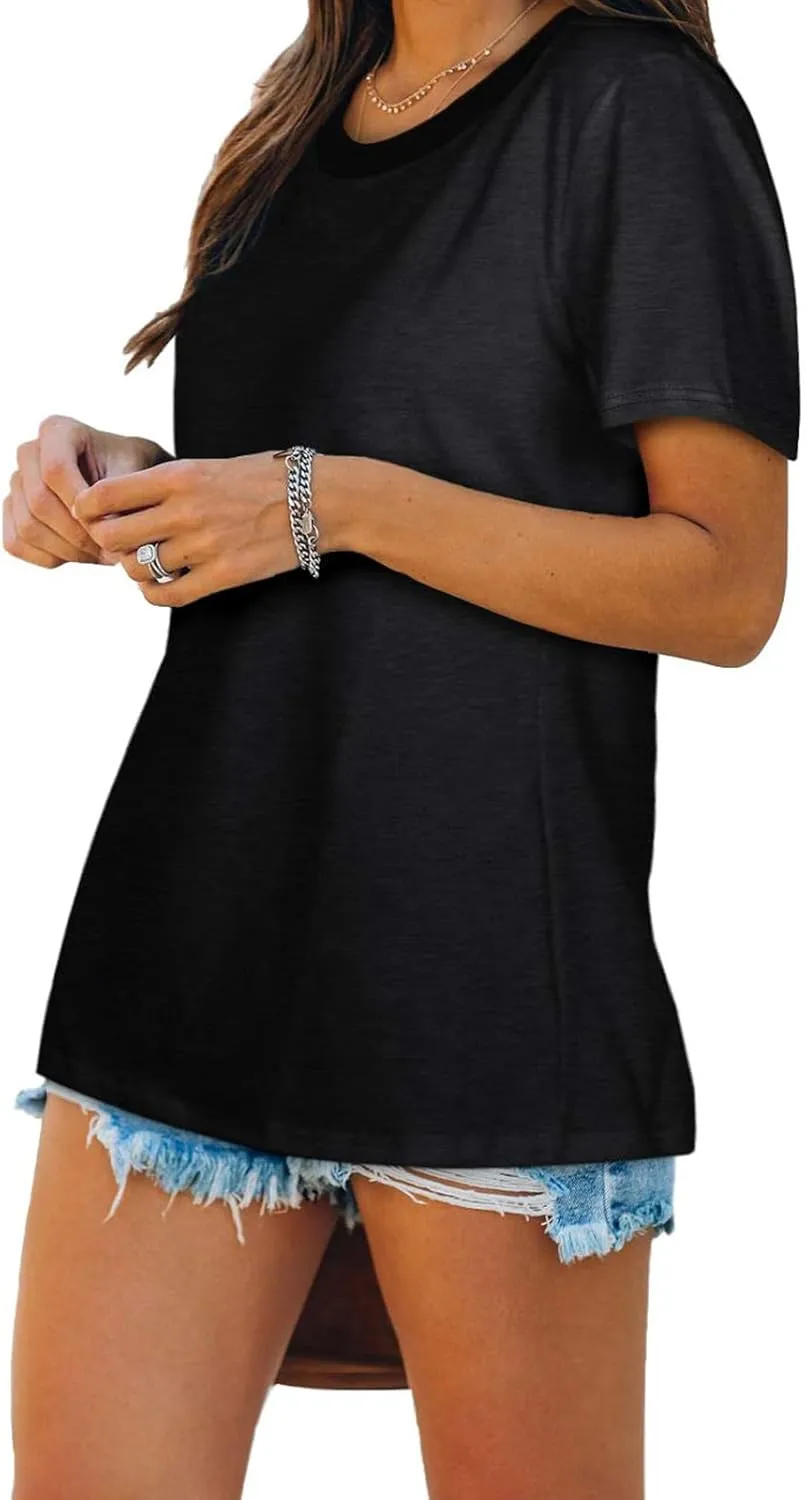 Short Sleeve Shirts for Women Casual Crewneck Summer Tops Oversized T Shirts Trendy Cotton Tshirts Basic Tees