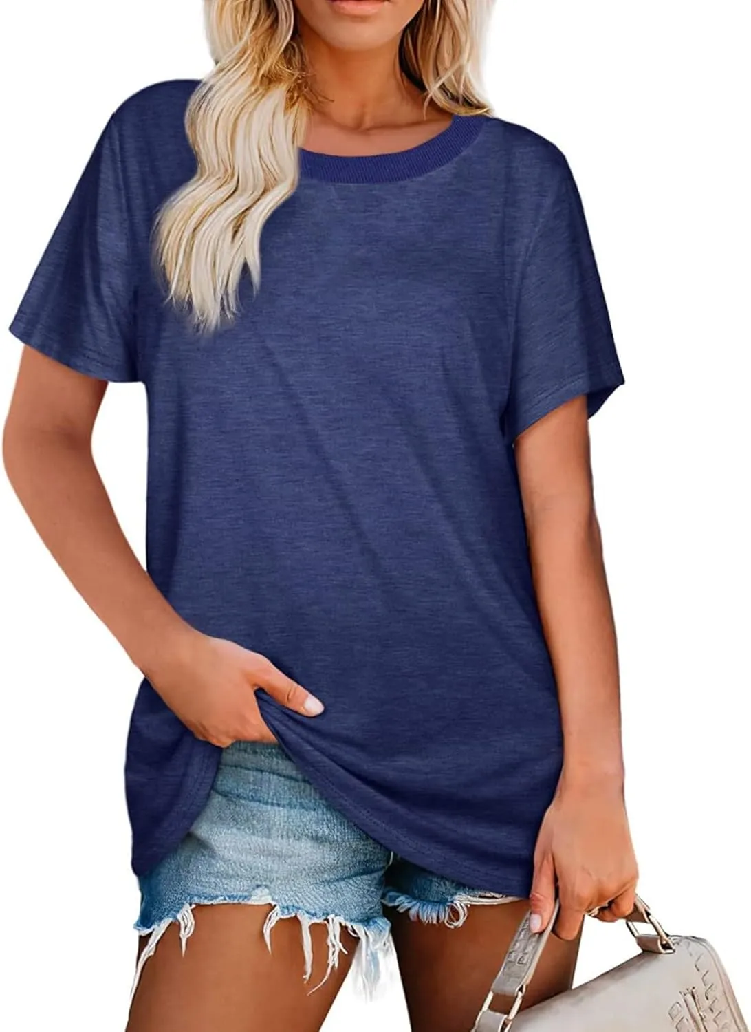 Short Sleeve Shirts for Women Casual Crewneck Summer Tops Oversized T Shirts Trendy Cotton Tshirts Basic Tees