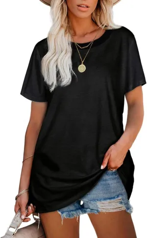 Short Sleeve Shirts for Women Casual Crewneck Summer Tops Oversized T Shirts Trendy Cotton Tshirts Basic Tees