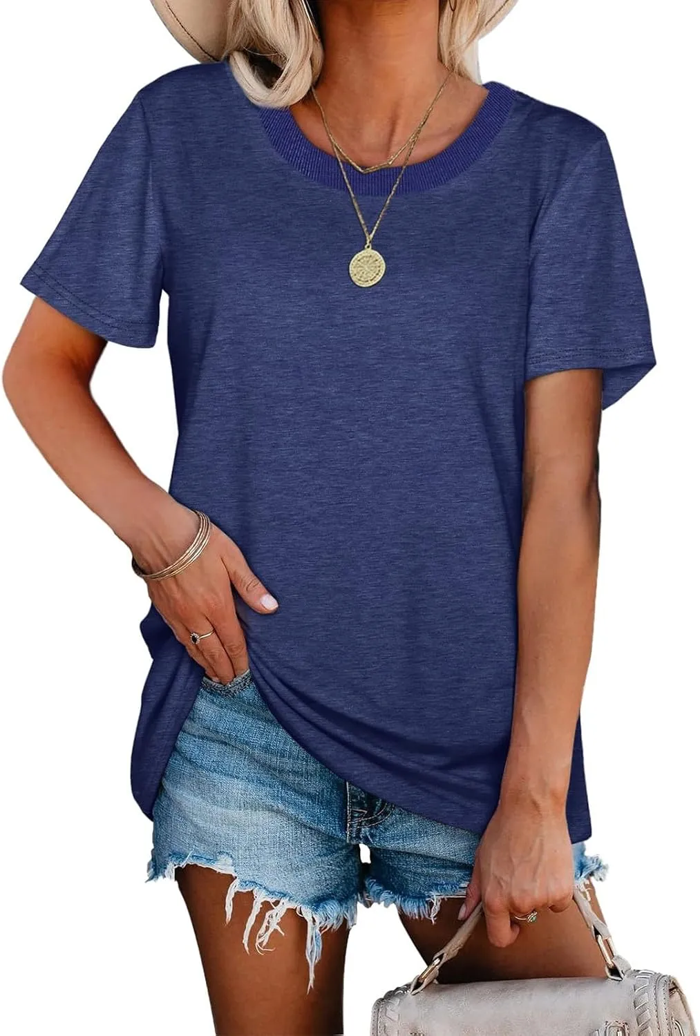 Short Sleeve Shirts for Women Casual Crewneck Summer Tops Oversized T Shirts Trendy Cotton Tshirts Basic Tees
