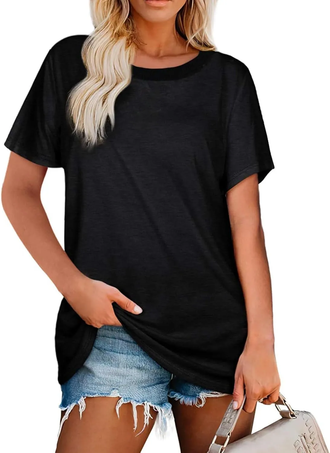 Short Sleeve Shirts for Women Casual Crewneck Summer Tops Oversized T Shirts Trendy Cotton Tshirts Basic Tees