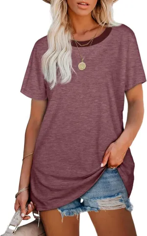 Short Sleeve Shirts for Women Casual Crewneck Summer Tops Oversized T Shirts Trendy Cotton Tshirts Basic Tees