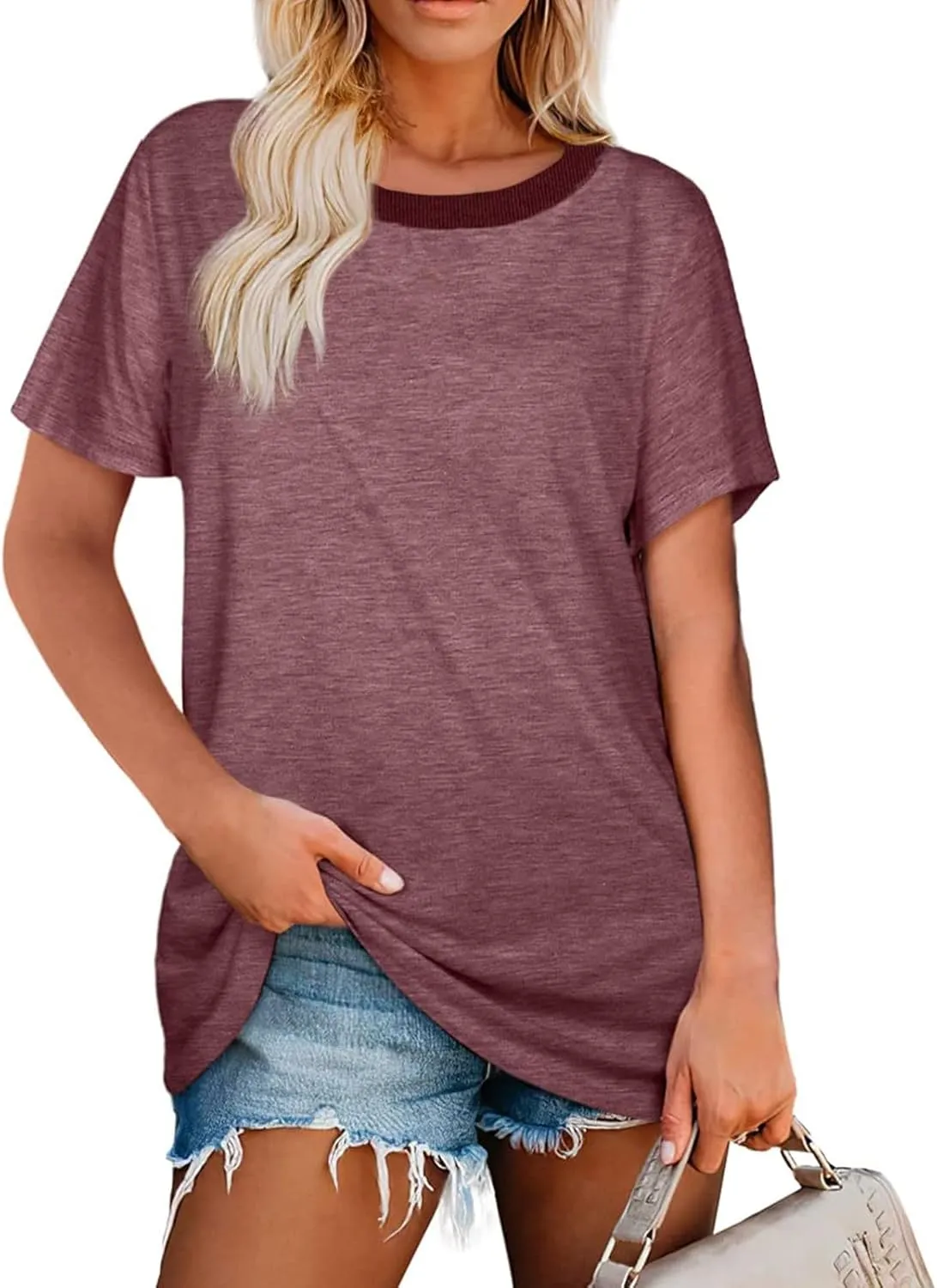 Short Sleeve Shirts for Women Casual Crewneck Summer Tops Oversized T Shirts Trendy Cotton Tshirts Basic Tees