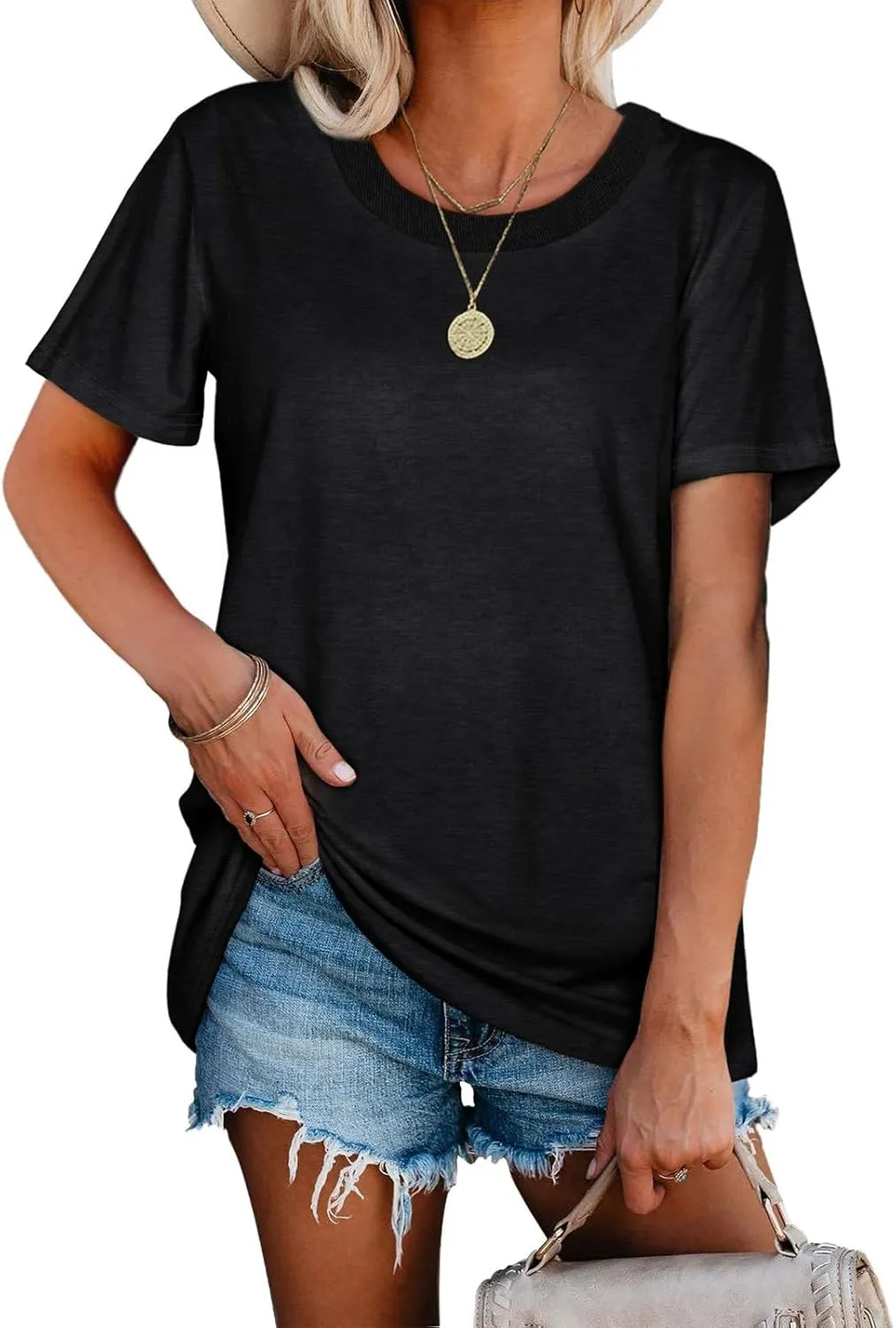 Short Sleeve Shirts for Women Casual Crewneck Summer Tops Oversized T Shirts Trendy Cotton Tshirts Basic Tees