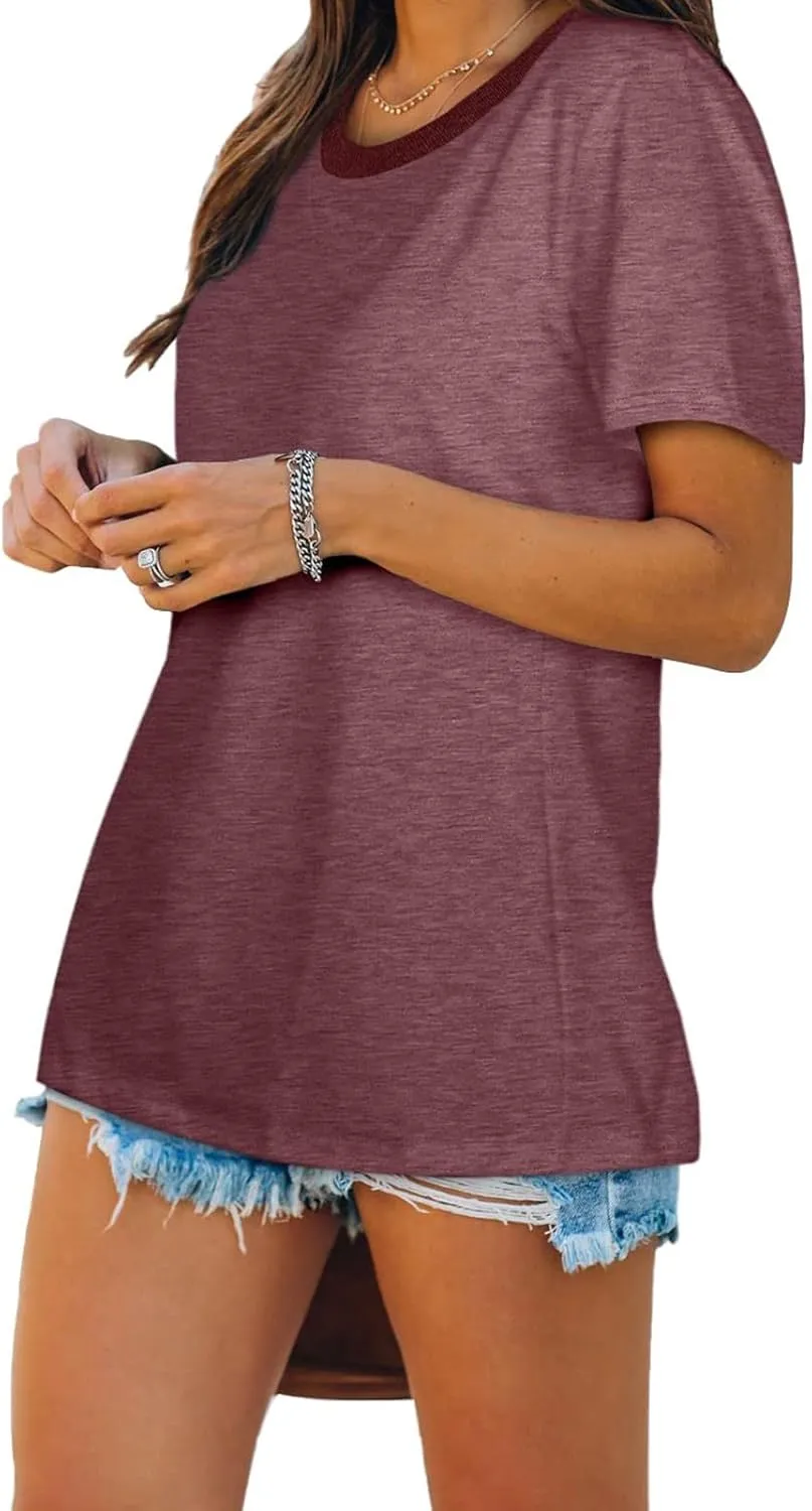 Short Sleeve Shirts for Women Casual Crewneck Summer Tops Oversized T Shirts Trendy Cotton Tshirts Basic Tees