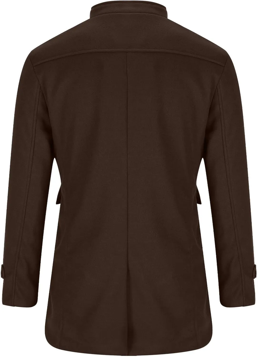 Sinzelimin Men's Trench Coat Fashion Mid-Length Button Stand Collar Long Sleeve Fleece Jacket Windbreaker Outwear with Pocket