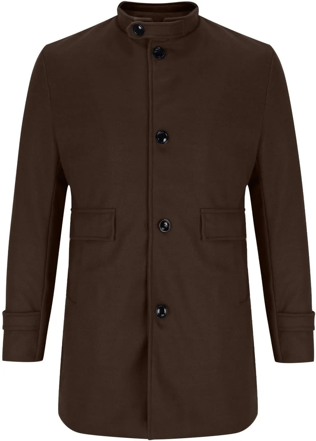 Sinzelimin Men's Trench Coat Fashion Mid-Length Button Stand Collar Long Sleeve Fleece Jacket Windbreaker Outwear with Pocket