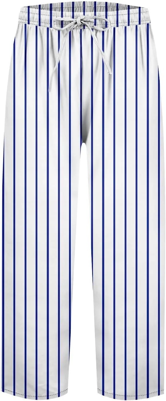 Striped Linen Pants for Women Casual Cropped Drawstring Pants Trendy Fashion Summer Trousers with Pocket Lounge Outfit
