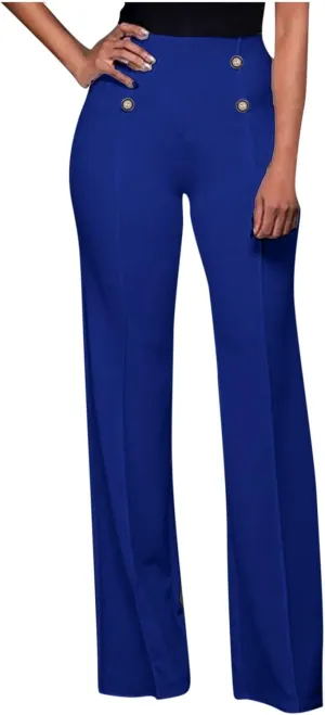 Stylish Elastic High Waist Straight Wide Leg Trousers for Womens Casual Lightweight Solid Color Soft Comfortable Button Pants