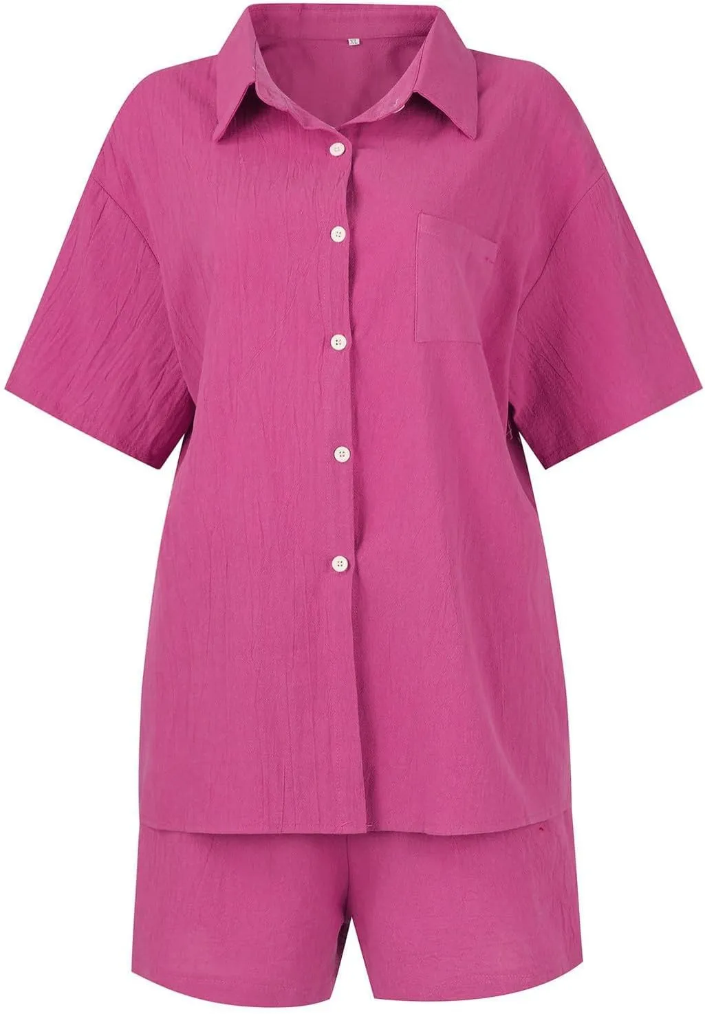Summer Outfits for Women 2 Piece Set Cotton Linen Button Shirts Short Sleeve Tops Blouses and Shorts Sets