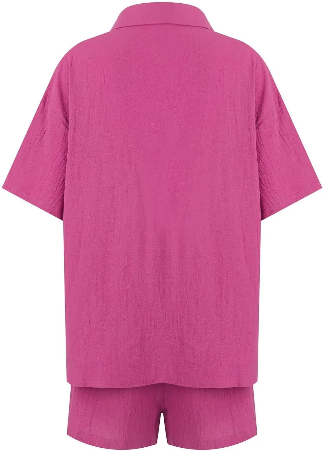 Summer Outfits for Women 2 Piece Set Cotton Linen Button Shirts Short Sleeve Tops Blouses and Shorts Sets