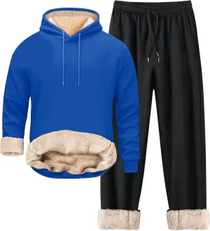 SUWBMHWE Mens Sweatsuit Sherpa Lined 2 Piece Sweatshirts Set Pullovers Fleece Sweatpants Winter Thermal Athletic Tracksuits
