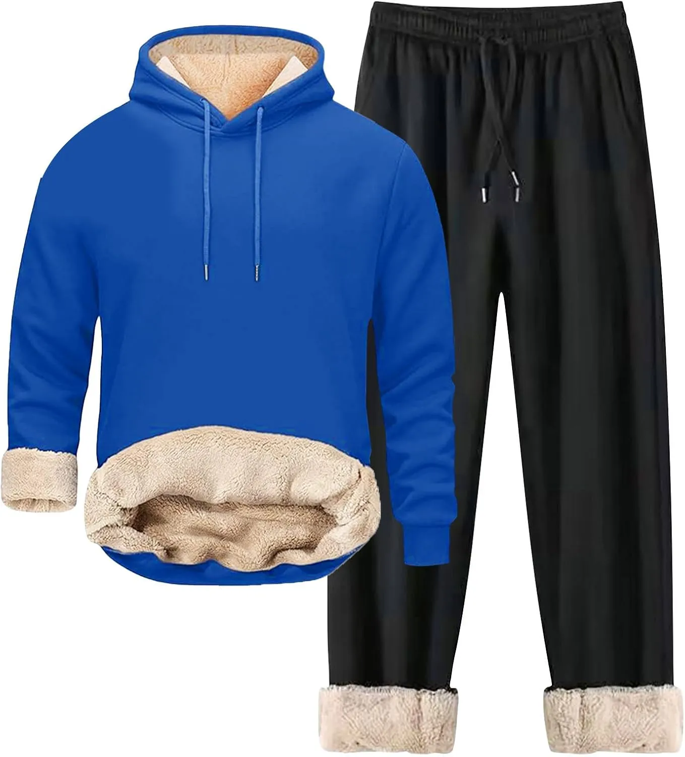 SUWBMHWE Mens Sweatsuit Sherpa Lined 2 Piece Sweatshirts Set Pullovers Fleece Sweatpants Winter Thermal Athletic Tracksuits