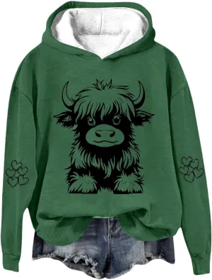 Sweatshirts for Women Cute Cow Print Hoodie Funny Graphic Hoodies Western Sweatshirt Plus Size Oversized Pullover