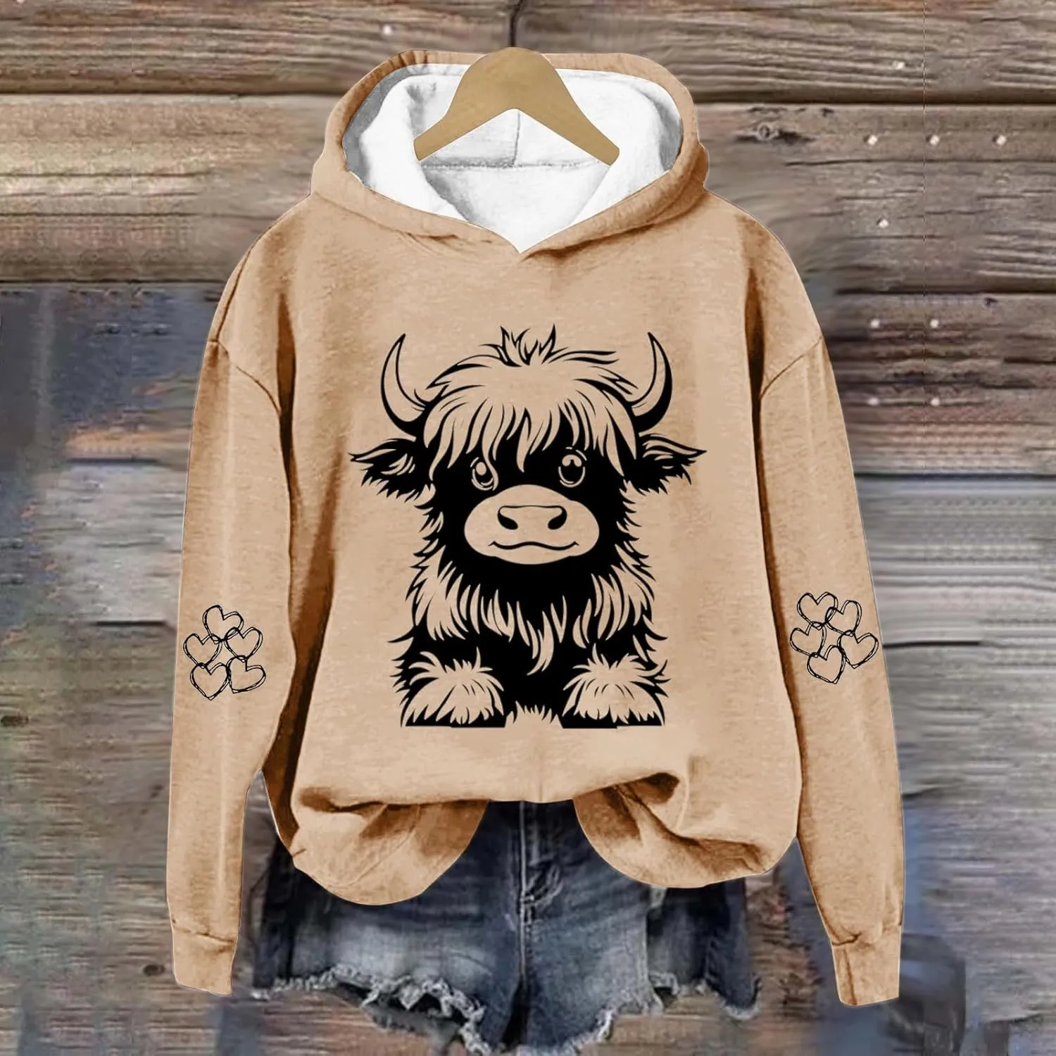 Sweatshirts for Women Cute Cow Print Hoodie Funny Graphic Hoodies Western Sweatshirt Plus Size Oversized Pullover
