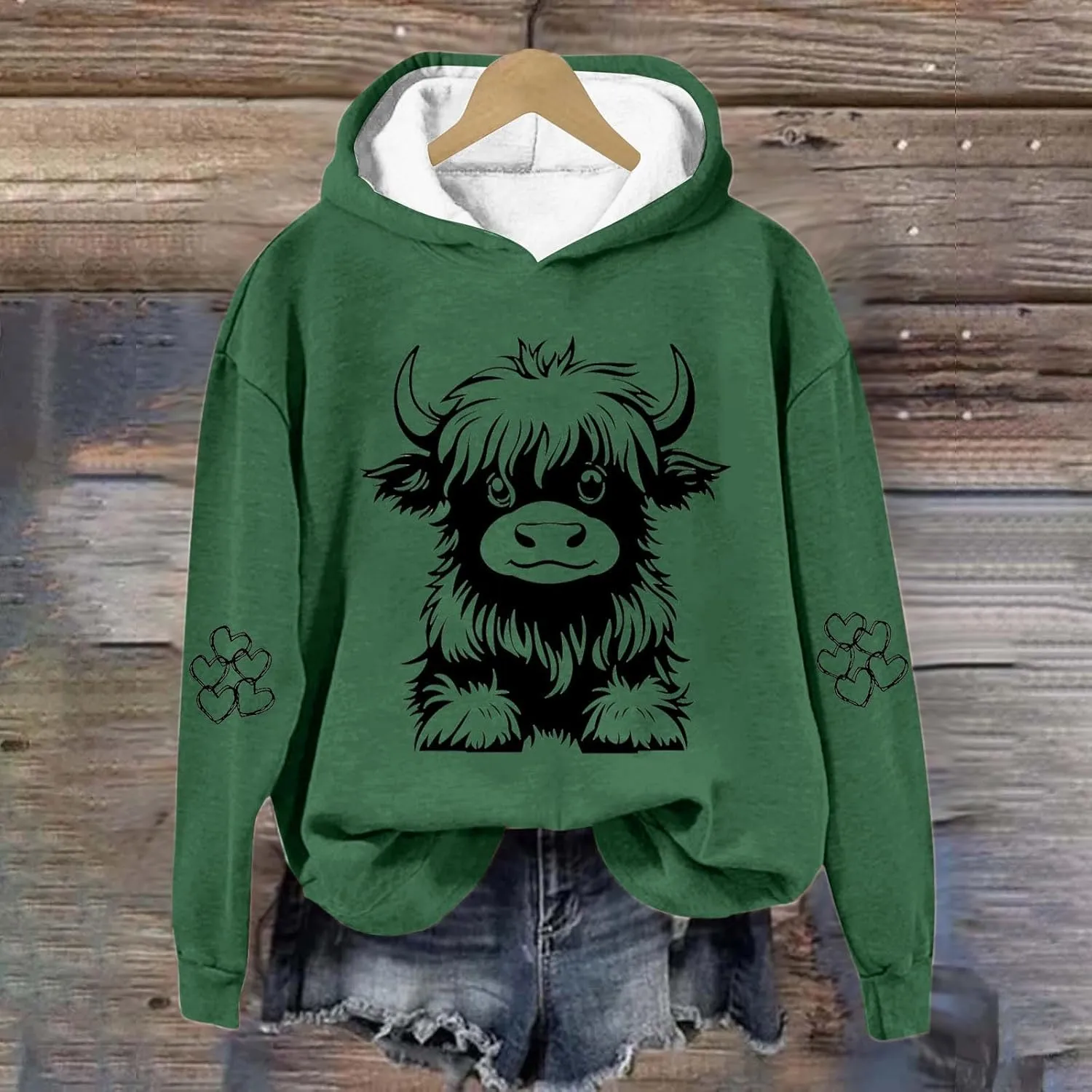 Sweatshirts for Women Cute Cow Print Hoodie Funny Graphic Hoodies Western Sweatshirt Plus Size Oversized Pullover