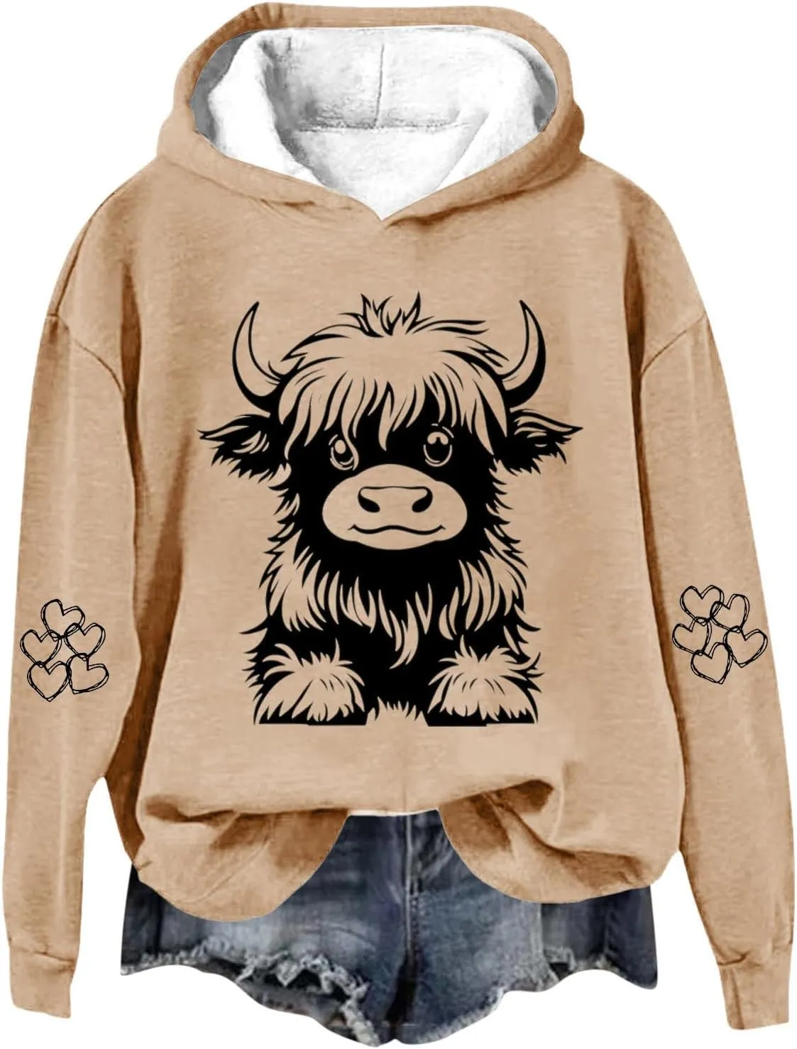 Sweatshirts for Women Cute Cow Print Hoodie Funny Graphic Hoodies Western Sweatshirt Plus Size Oversized Pullover
