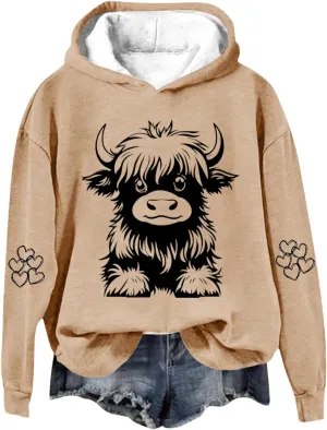 Sweatshirts for Women Cute Cow Print Hoodie Funny Graphic Hoodies Western Sweatshirt Plus Size Oversized Pullover