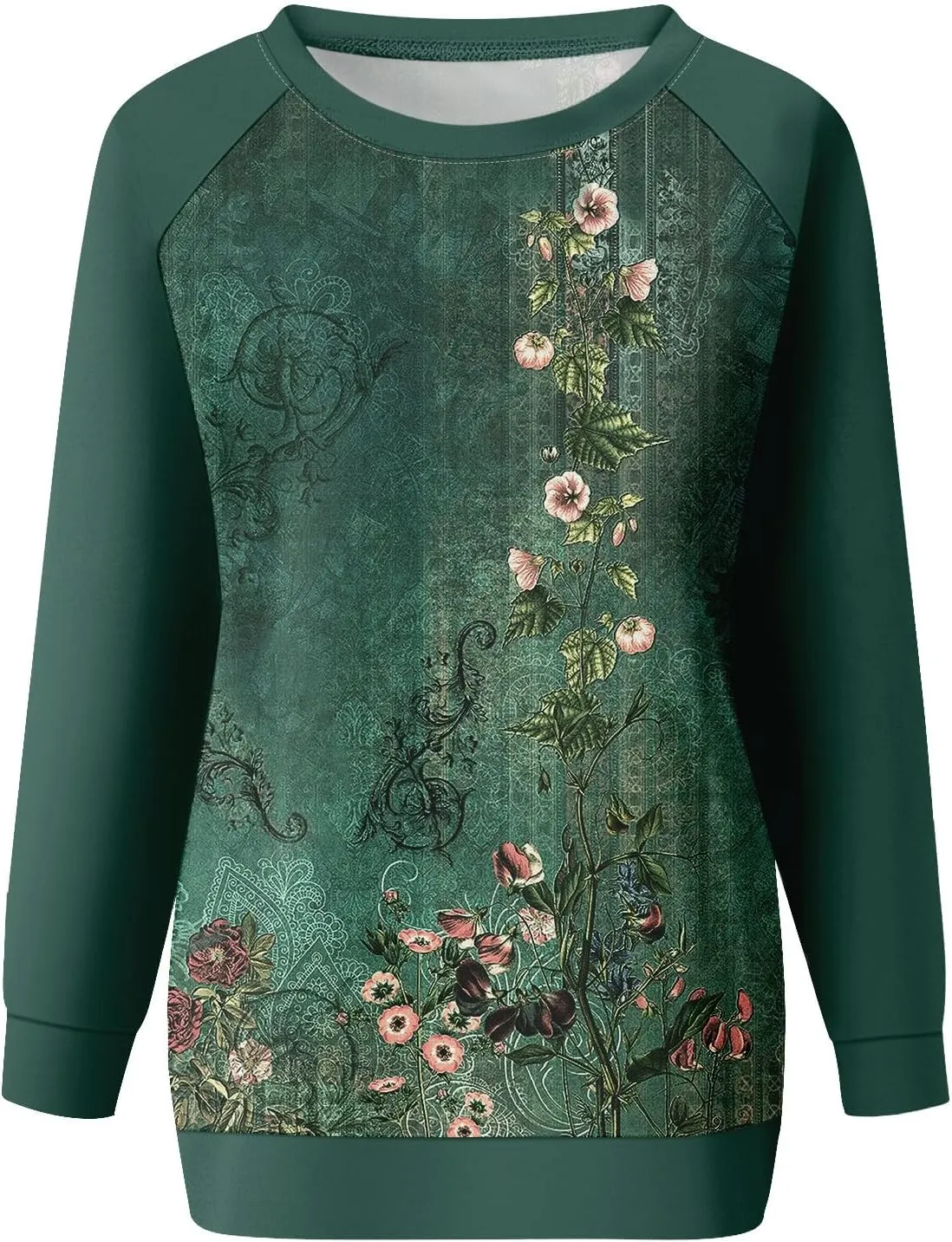 Sweatshirts for Women Floral Print Long Sleeve Cute Shirts Crewneck Graphic Plus Size Clothing Clothes