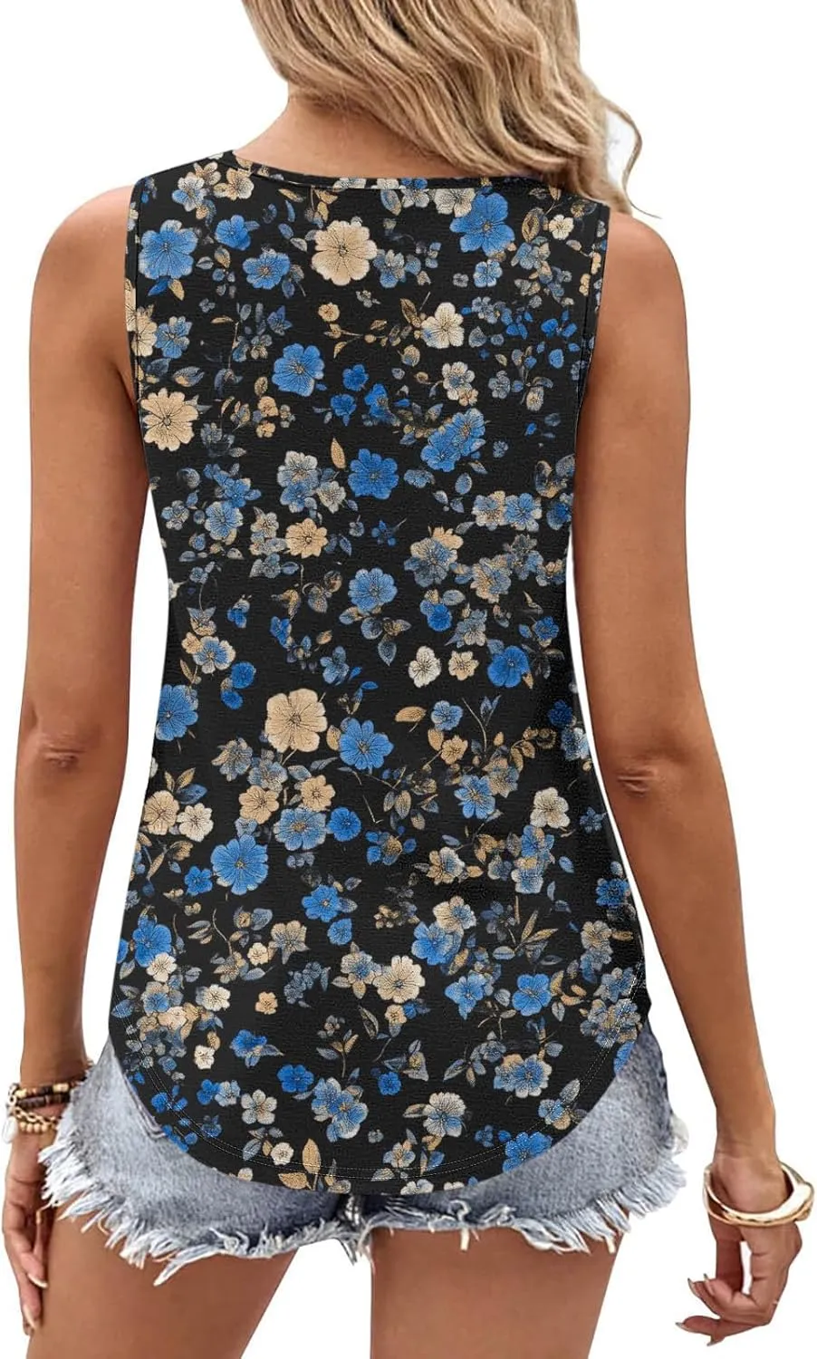 Tank Top for Women Summer Sleeveless Crew Neck Outfits Fashion Floral Print Beach Vacation Tops Trendy Dressy Shirt