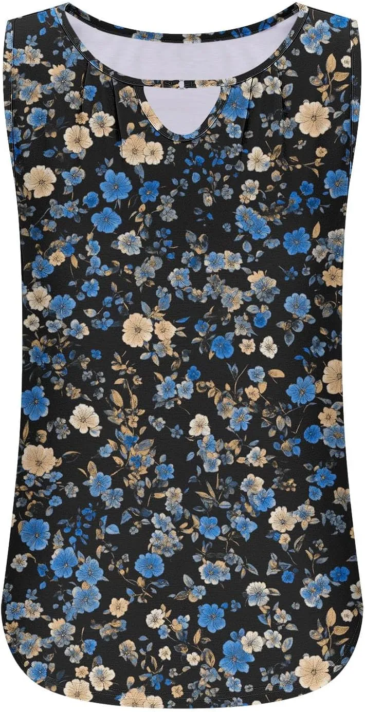 Tank Top for Women Summer Sleeveless Crew Neck Outfits Fashion Floral Print Beach Vacation Tops Trendy Dressy Shirt