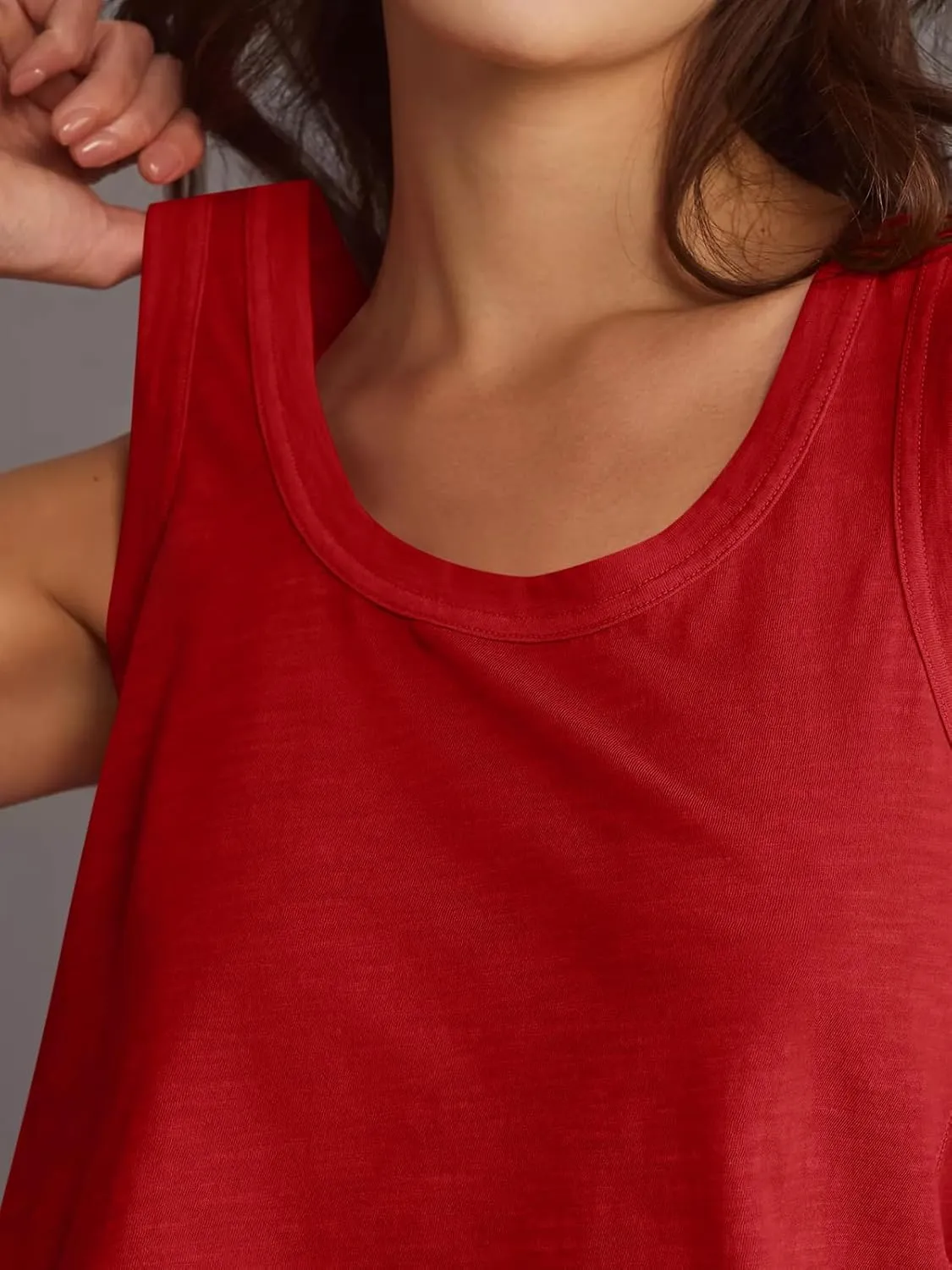 Tankaneo Womens Scoop Neck Cropped Tank Tops Summer Casual Cotton Workout Sleeveless Shirts Loose Fit Basic Tees