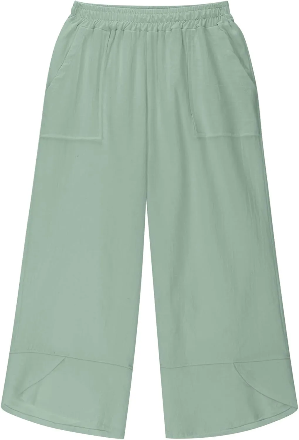 Teen Girls Palazzo Pants 2025 Summer Casual Cotton Linen Trousers Lightweight Elastic Waist Preppy Solid Loose Pant