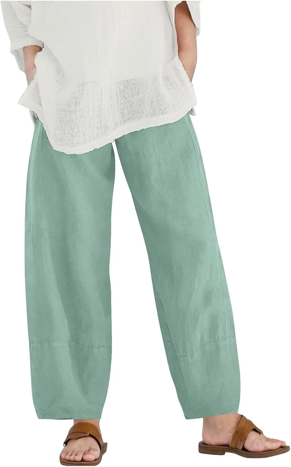 Teen Girls Palazzo Pants 2025 Summer Casual Cotton Linen Trousers Lightweight Elastic Waist Preppy Solid Loose Pant