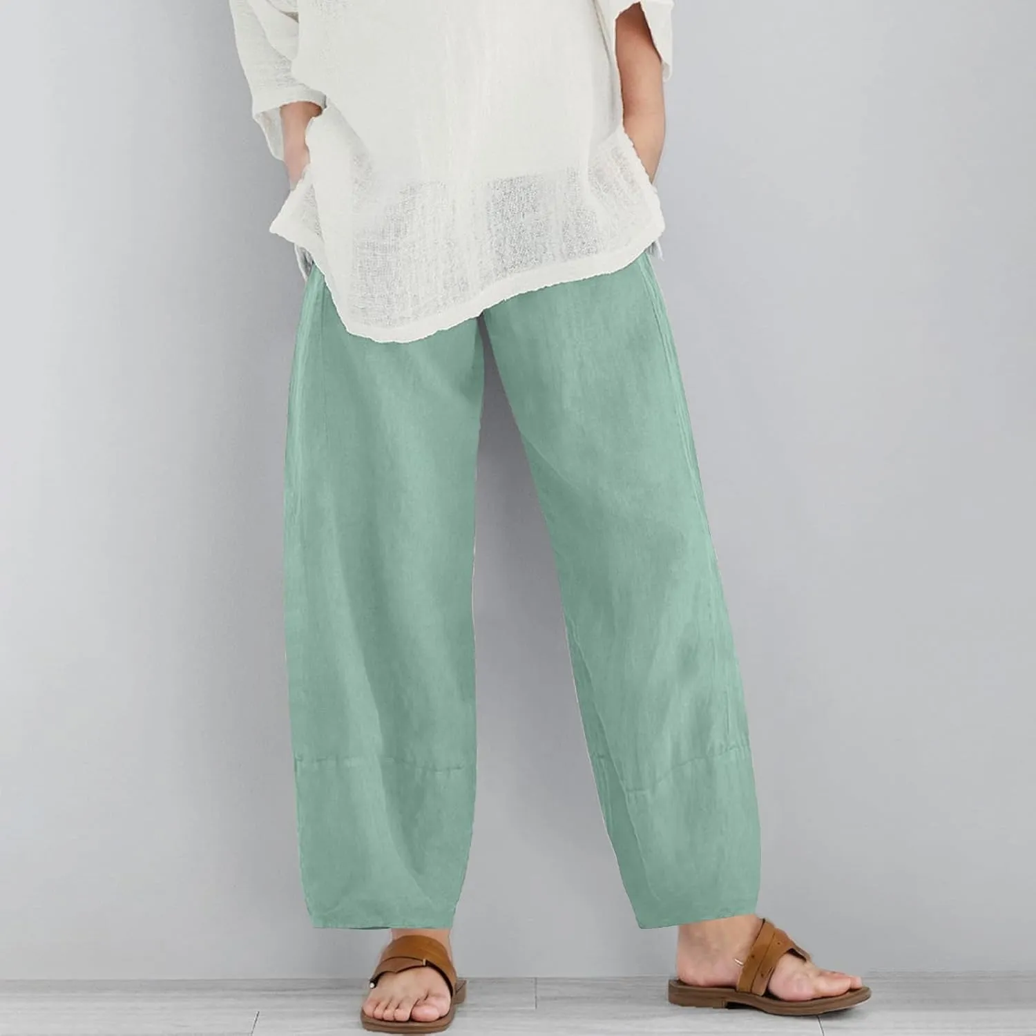 Teen Girls Palazzo Pants 2025 Summer Casual Cotton Linen Trousers Lightweight Elastic Waist Preppy Solid Loose Pant