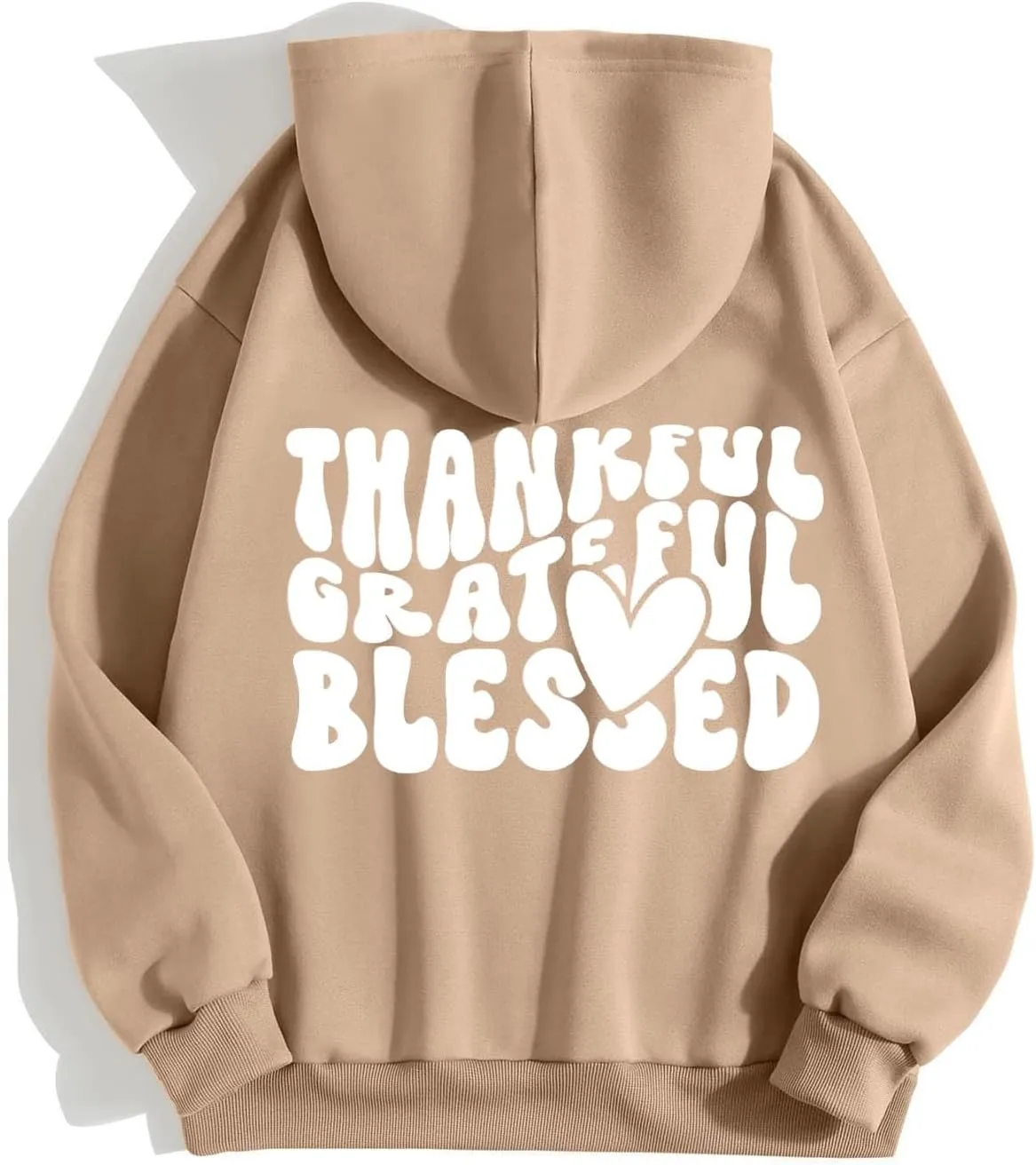 Thankful Grateful Blessed Letter Print Hoodie For Women Fleece Pullover With Kangaroo Pocket Hooded Graphic Tee Fall Trendy