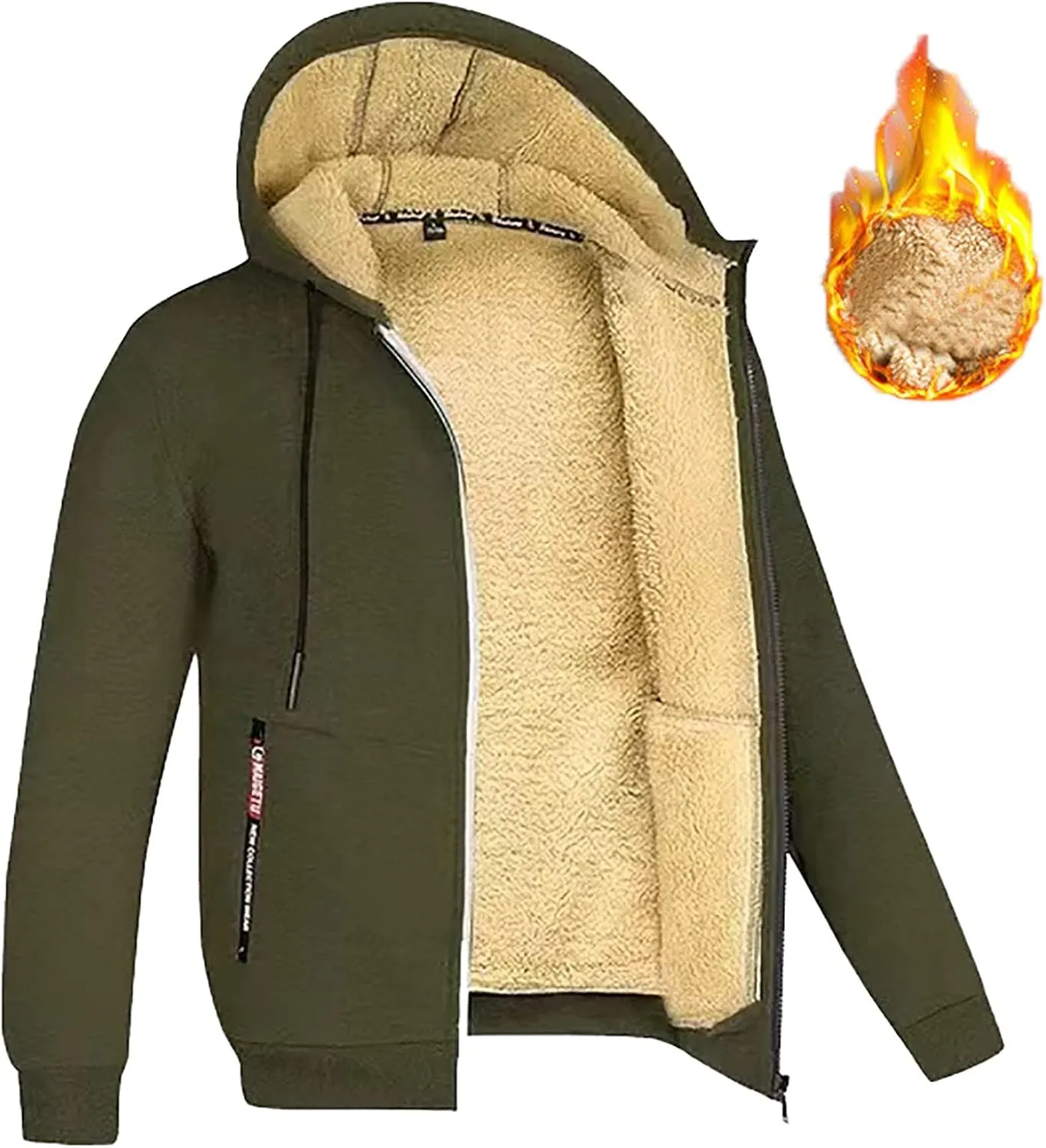 Thermal Jacket, Men'S Fleece Sherpa Jacket Fleece Lined Soft Cardigan Winter Coats Full Zip Hooded Jackets