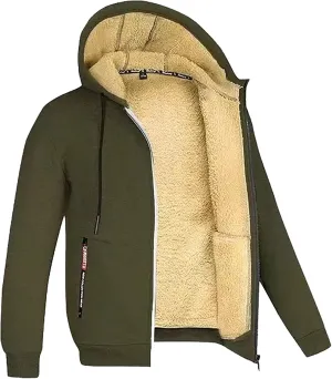 Thermal Jacket, Men'S Fleece Sherpa Jacket Fleece Lined Soft Cardigan Winter Coats Full Zip Hooded Jackets
