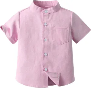 Toddler Boys Button Up Henley Shirt Baby Summer Linen Cotton Dress Shirts Kids Short Sleeve Tees Kids Clothes Girls