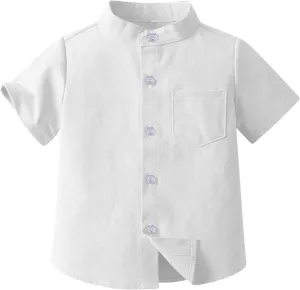 Toddler Boys Button Up Henley Shirt Baby Summer Linen Cotton Dress Shirts Kids Short Sleeve Tees Kids Clothes Girls