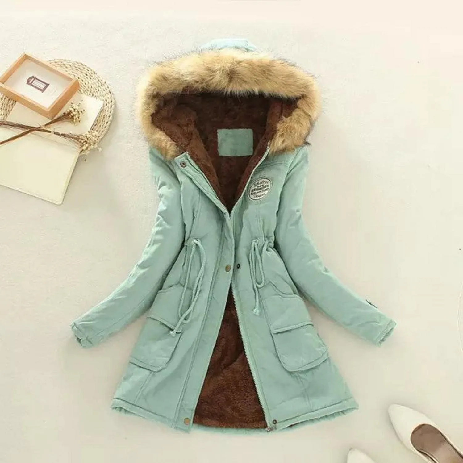 Top Winter Coat Ladies Warm Sweater Down Jacket Hooded Outwear Casual Coats Mid-Length Lamb Wool Cotton Overwear
