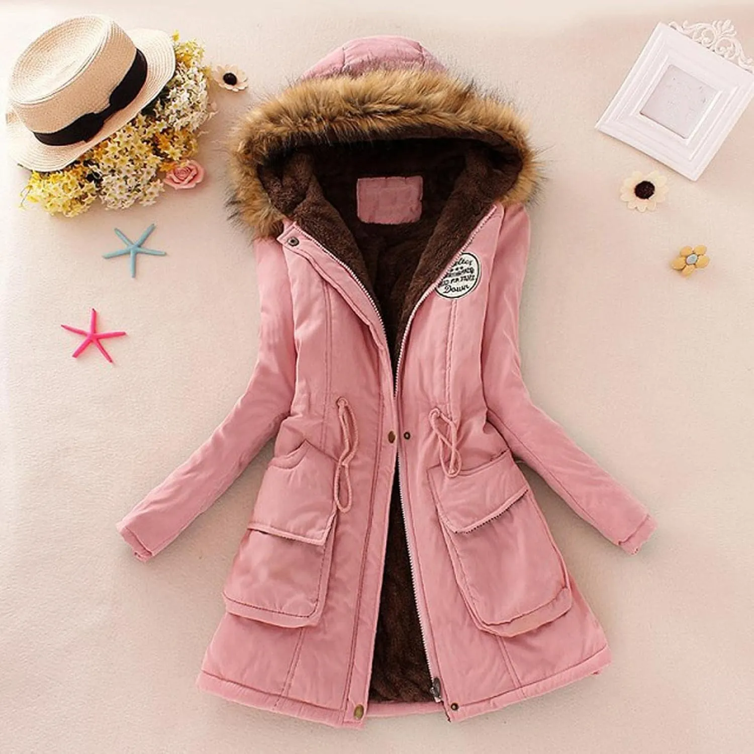 Top Winter Coat Ladies Warm Sweater Down Jacket Hooded Outwear Casual Coats Mid-Length Lamb Wool Cotton Overwear