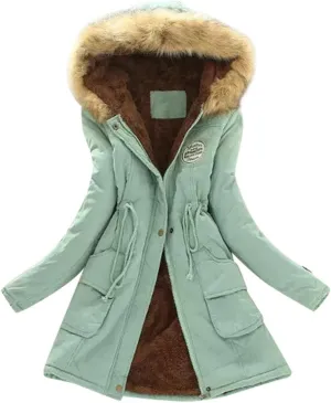 Top Winter Coat Ladies Warm Sweater Down Jacket Hooded Outwear Casual Coats Mid-Length Lamb Wool Cotton Overwear