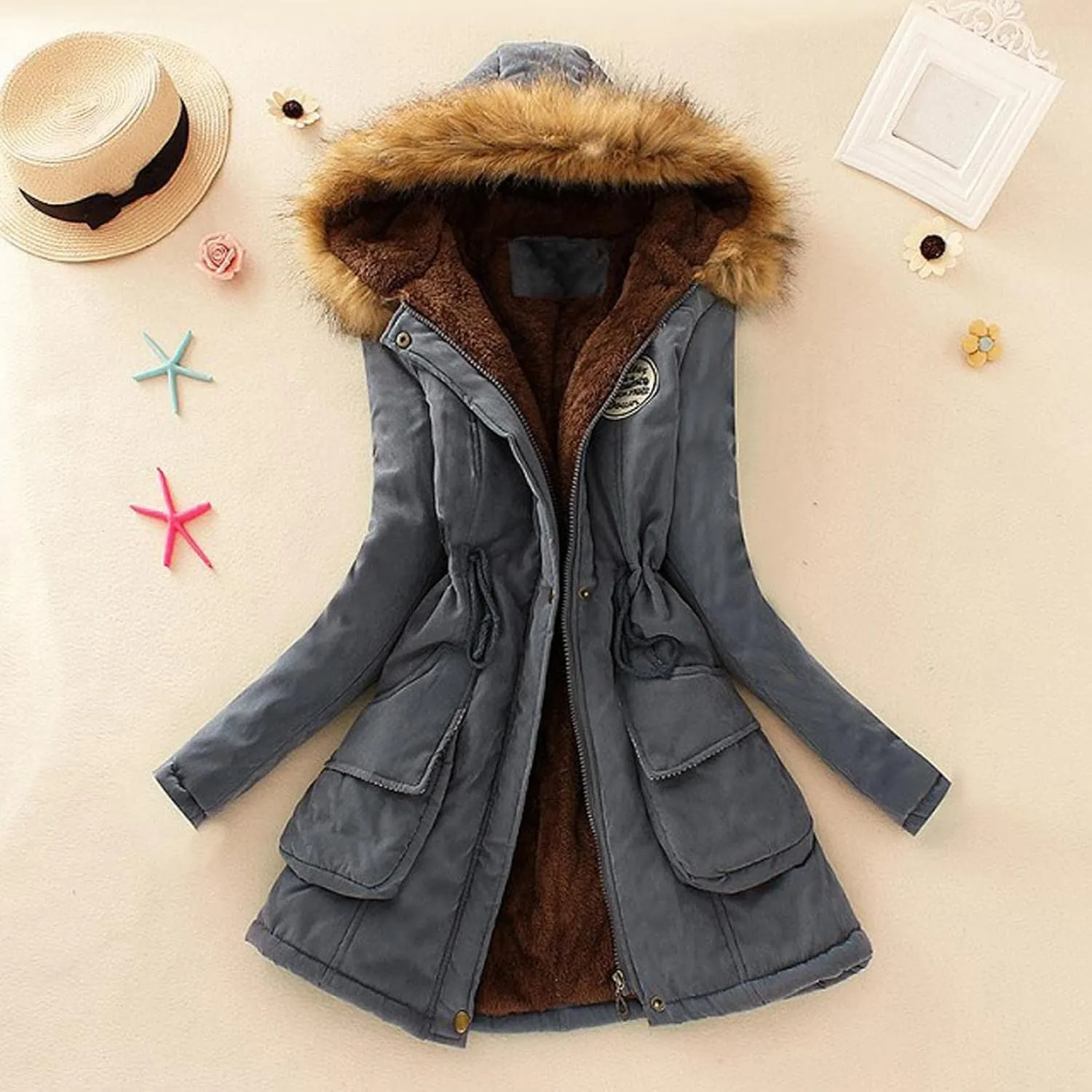 Top Winter Coat Ladies Warm Sweater Down Jacket Hooded Outwear Casual Coats Mid-Length Lamb Wool Cotton Overwear