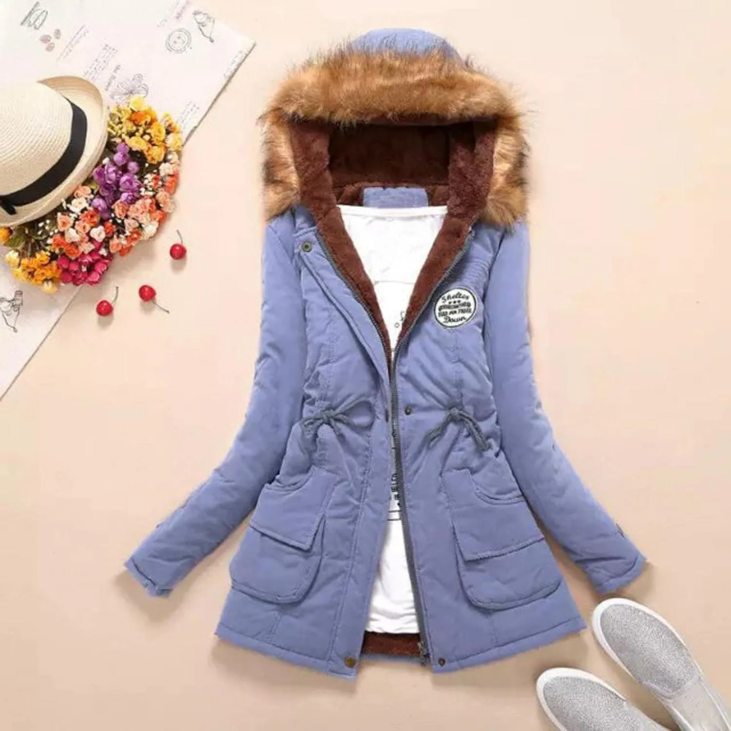 Top Winter Coat Ladies Warm Sweater Down Jacket Hooded Outwear Casual Coats Mid-Length Lamb Wool Cotton Overwear