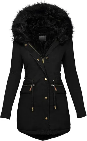 Trench Coat for Women Simple Fashion Hood Long Sleeve Quilted Jacket Slim Fit Button Zip Overcoat 2024 Winter Outwear