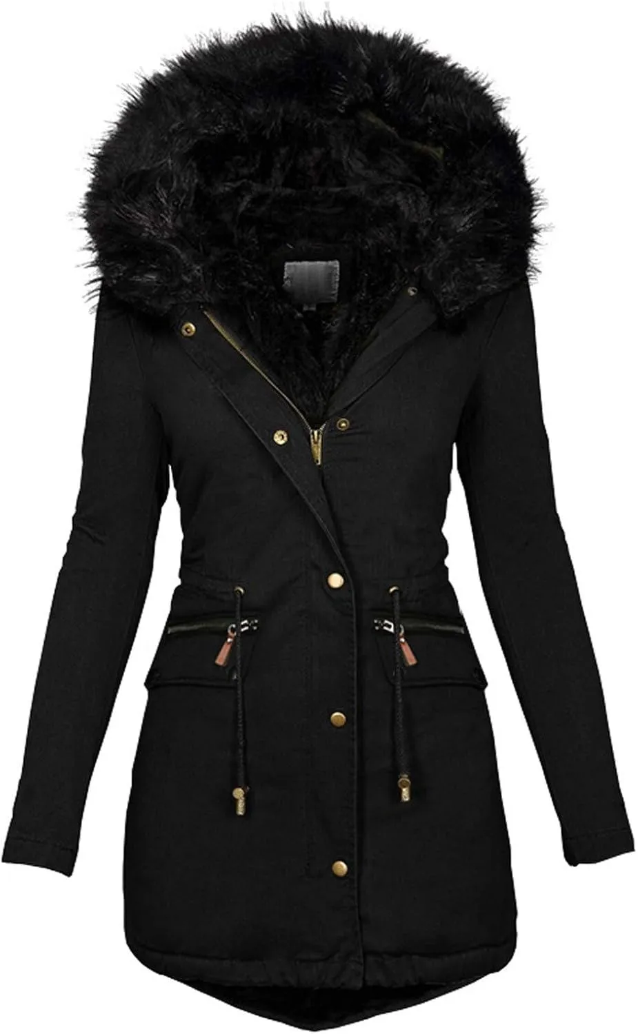Trench Coat for Women Simple Fashion Hood Long Sleeve Quilted Jacket Slim Fit Button Zip Overcoat 2024 Winter Outwear