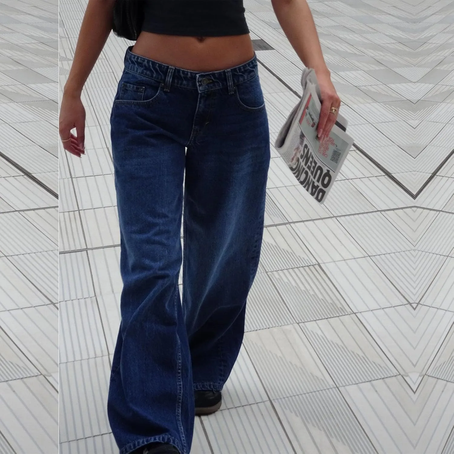 Trending Jeans for Women 2025 Patch Pocket Womens Jeans Wide Leg Stretchy Lightweight Summer Flowy Pants