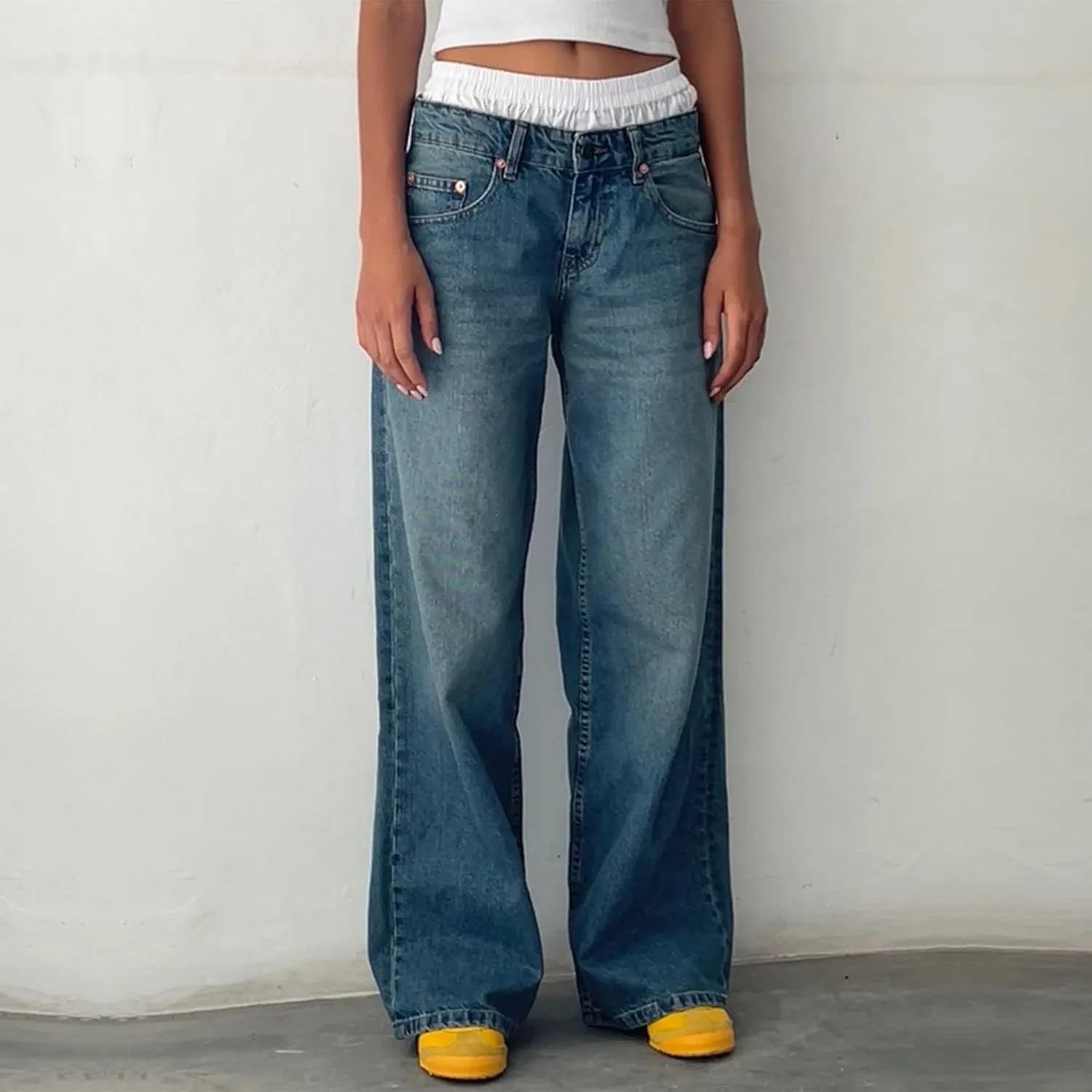 Trending Jeans for Women 2025 Patch Pocket Womens Jeans Wide Leg Stretchy Lightweight Summer Flowy Pants