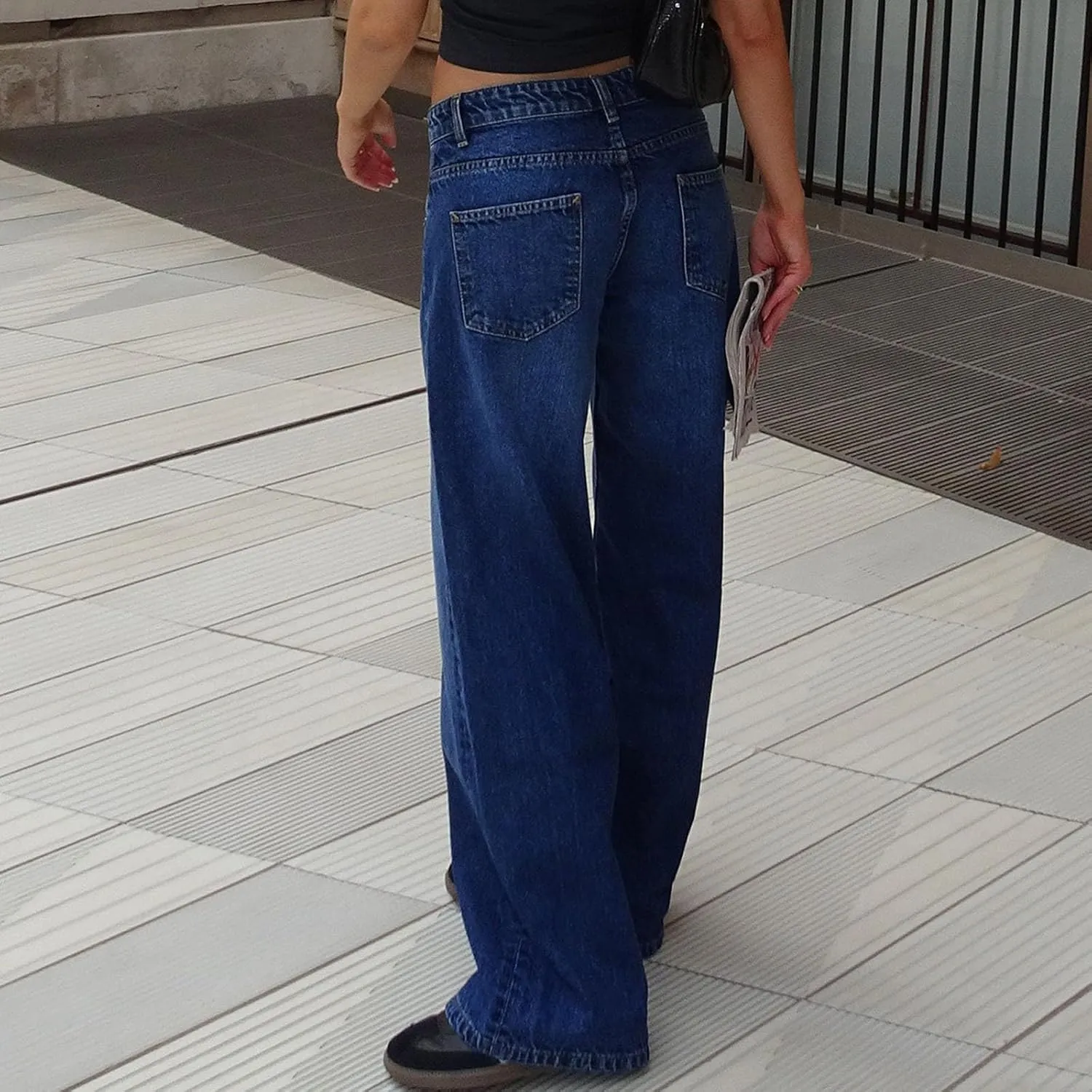 Trending Jeans for Women 2025 Patch Pocket Womens Jeans Wide Leg Stretchy Lightweight Summer Flowy Pants