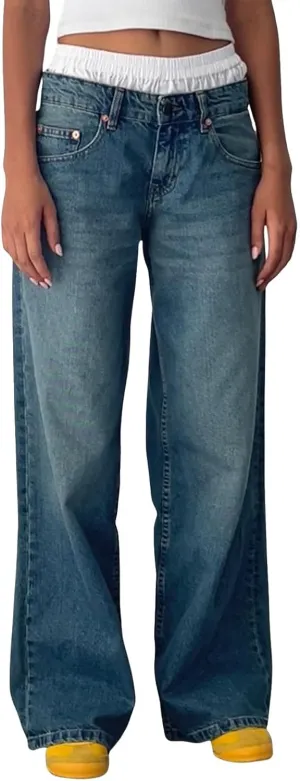 Trending Jeans for Women 2025 Patch Pocket Womens Jeans Wide Leg Stretchy Lightweight Summer Flowy Pants