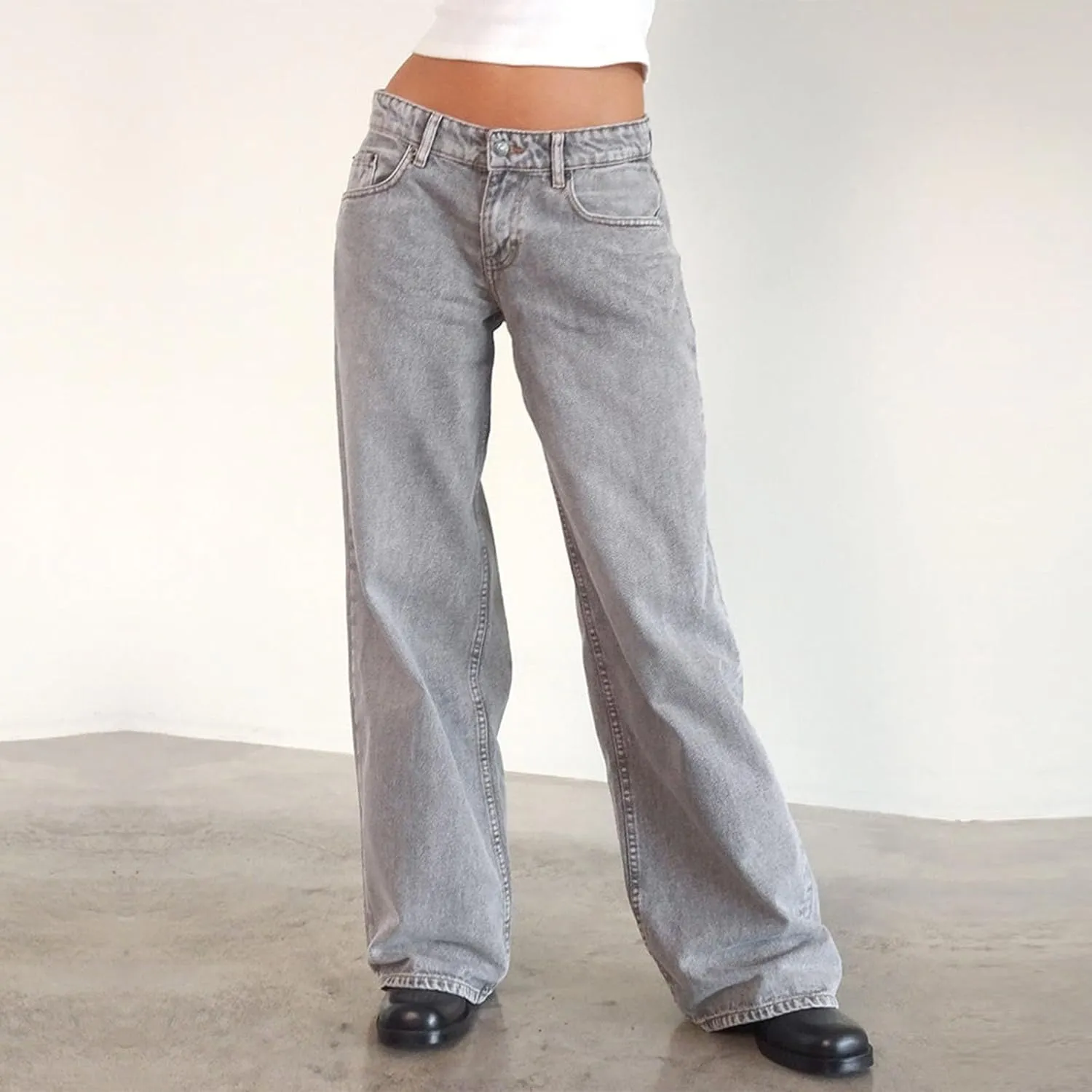 Trending Jeans for Women 2025 Patch Pocket Womens Jeans Wide Leg Stretchy Lightweight Summer Flowy Pants