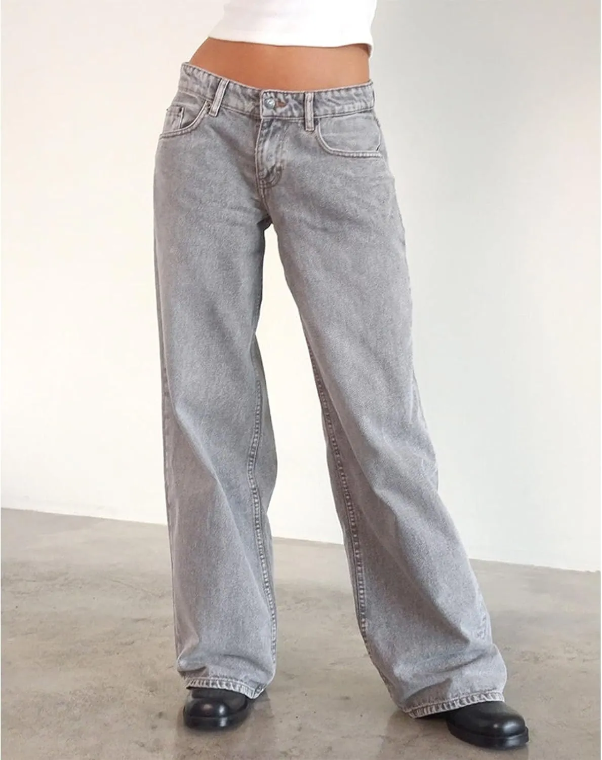 Trending Jeans for Women 2025 Patch Pocket Womens Jeans Wide Leg Stretchy Lightweight Summer Flowy Pants
