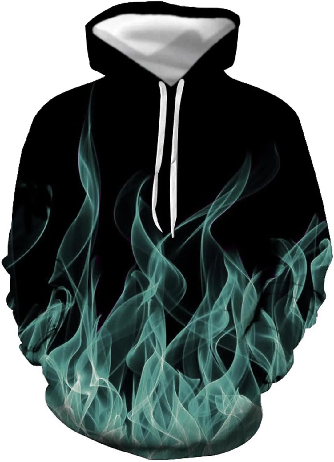 Unisex Novelty Hoodies for Men 3D Colorful Flame Printed Hood Sweatshirts Oversized Baggy Pullover Tops with Pockets