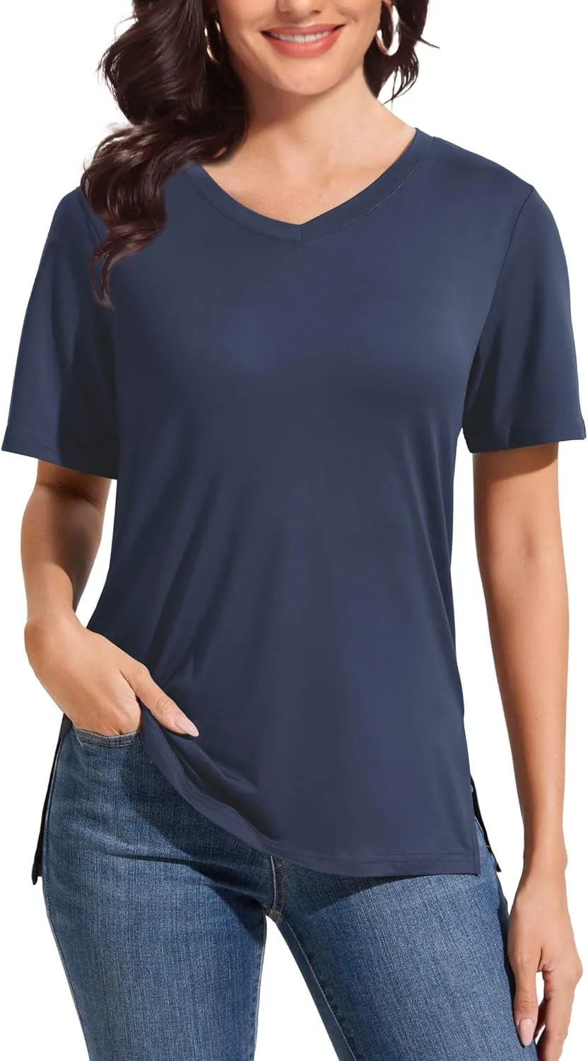 V Neck T Shirt for Women Plus Size, Short Sleeve Casual Tops Summer 2025 Basic Tees